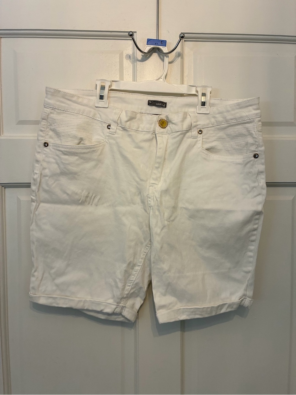 new directions White Cotton Bermuda Shorts with Cuffed Hem